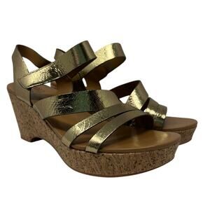 Naturalizer Cynthia Gold Leather Strappy Wedge Heels 10 Wide
